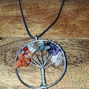 Rainbow wire tree necklace